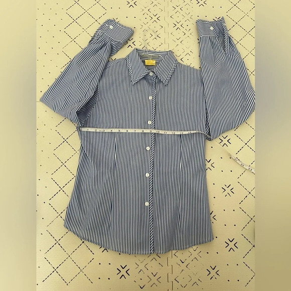Foxcroft white and blue striped wrinkle free fitted shirt sz4 - Picture 6 of 8
